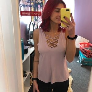 Light pink criss cross tank
